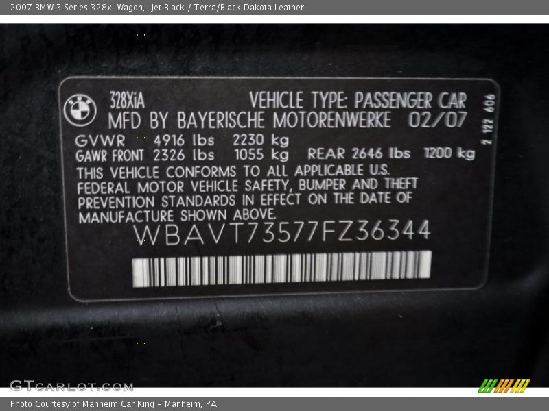 Jet Black / Terra/Black Dakota Leather 2007 BMW 3 Series 328xi Wagon