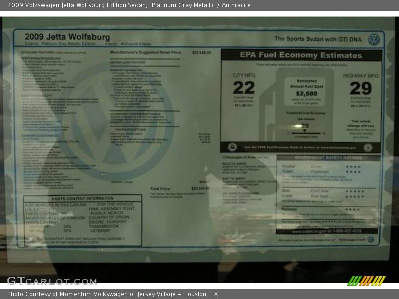 Platinum Gray Metallic / Anthracite 2009 Volkswagen Jetta Wolfsburg Edition Sedan