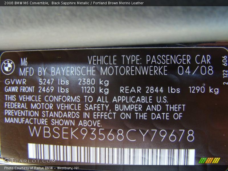 Black Sapphire Metallic / Portland Brown Merino Leather 2008 BMW M6 Convertible