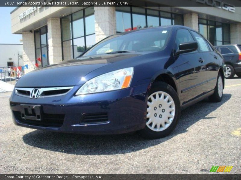 Sapphire Blue Pearl / Gray 2007 Honda Accord Value Package Sedan