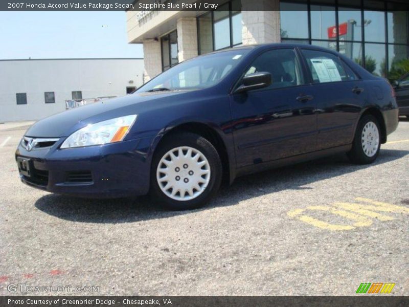 Sapphire Blue Pearl / Gray 2007 Honda Accord Value Package Sedan