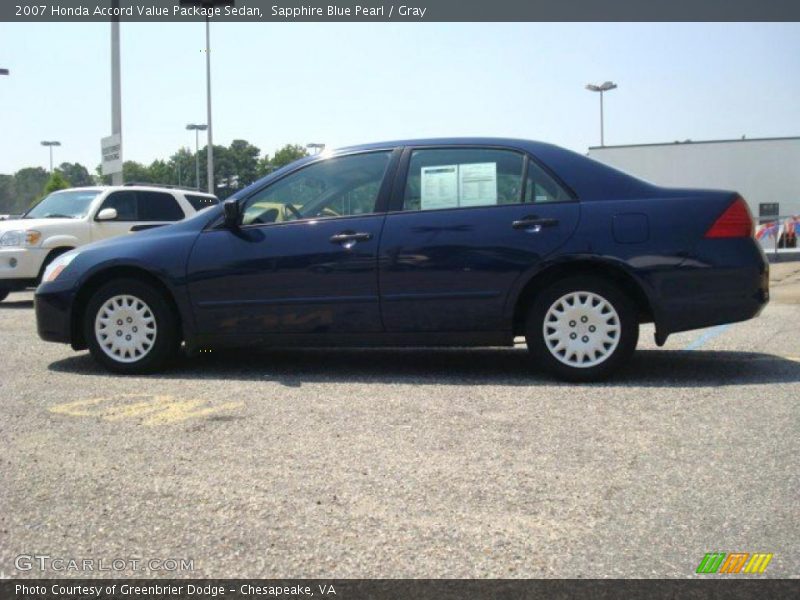 Sapphire Blue Pearl / Gray 2007 Honda Accord Value Package Sedan