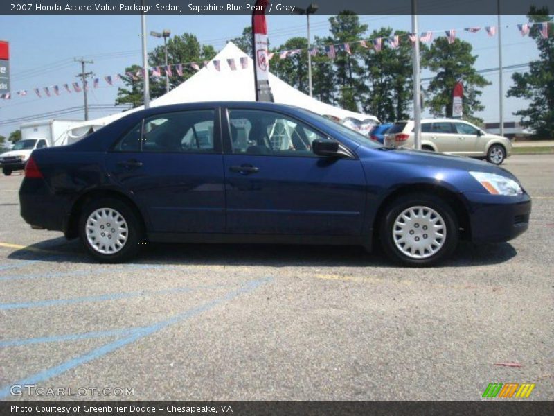 Sapphire Blue Pearl / Gray 2007 Honda Accord Value Package Sedan