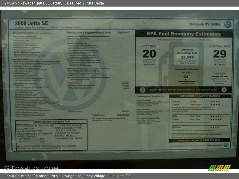 Salsa Red / Pure Beige 2009 Volkswagen Jetta SE Sedan