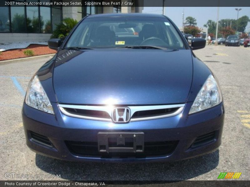 Sapphire Blue Pearl / Gray 2007 Honda Accord Value Package Sedan