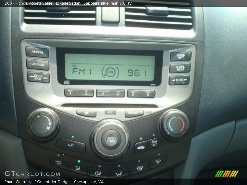 Sapphire Blue Pearl / Gray 2007 Honda Accord Value Package Sedan