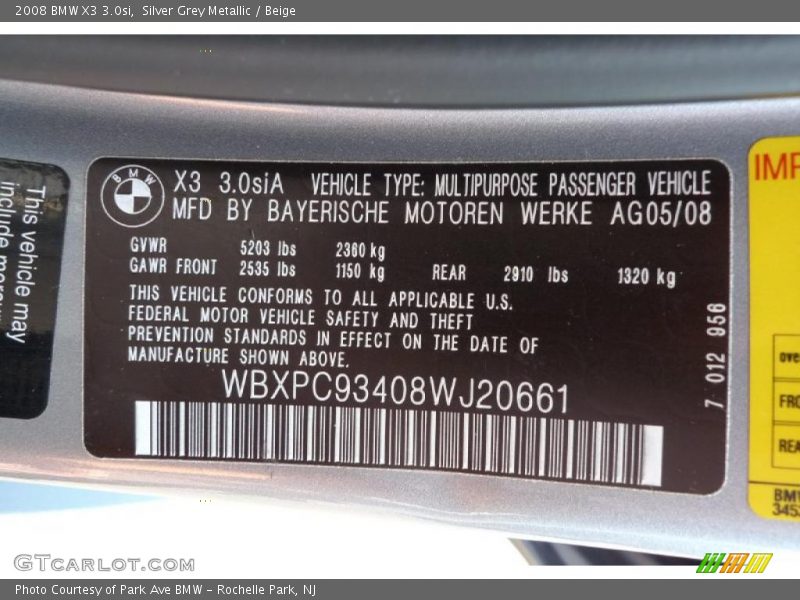 Silver Grey Metallic / Beige 2008 BMW X3 3.0si