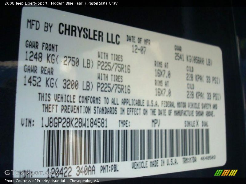 Modern Blue Pearl / Pastel Slate Gray 2008 Jeep Liberty Sport