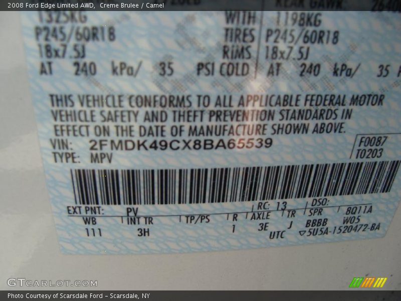 Creme Brulee / Camel 2008 Ford Edge Limited AWD
