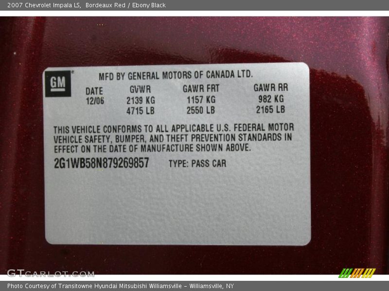 Bordeaux Red / Ebony Black 2007 Chevrolet Impala LS