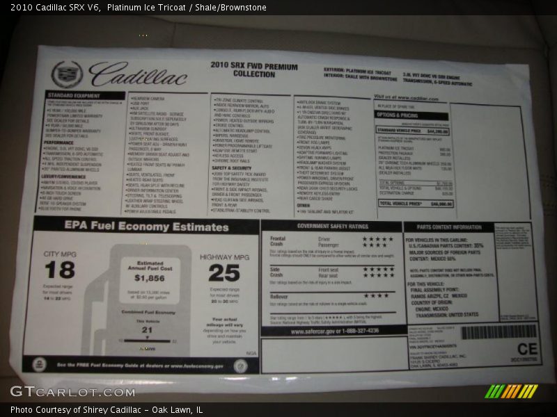 Platinum Ice Tricoat / Shale/Brownstone 2010 Cadillac SRX V6