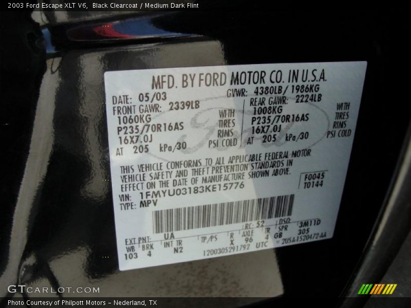 Black Clearcoat / Medium Dark Flint 2003 Ford Escape XLT V6