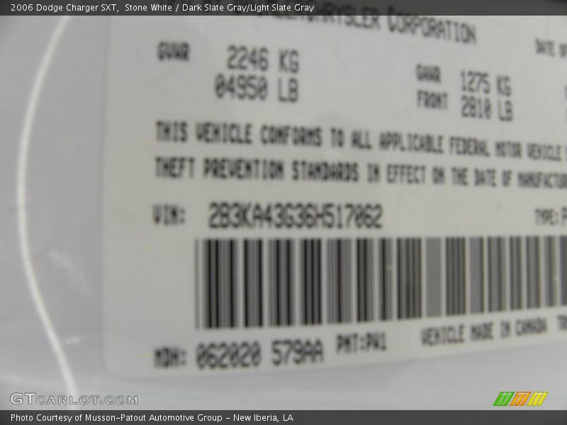 Stone White / Dark Slate Gray/Light Slate Gray 2006 Dodge Charger SXT