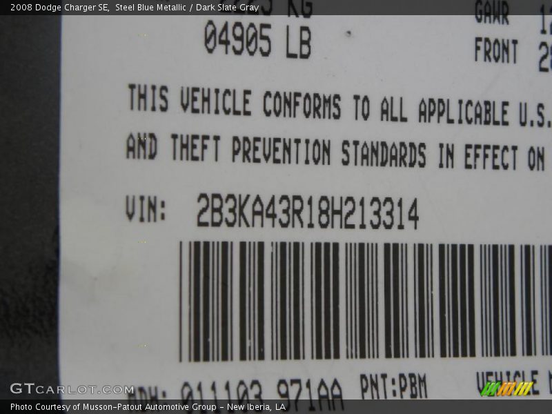 Steel Blue Metallic / Dark Slate Gray 2008 Dodge Charger SE