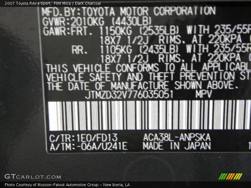 Flint Mica / Dark Charcoal 2007 Toyota RAV4 Sport