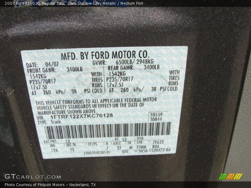 Dark Shadow Grey Metallic / Medium Flint 2007 Ford F150 XL Regular Cab