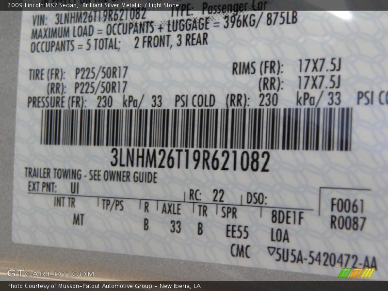 Brilliant Silver Metallic / Light Stone 2009 Lincoln MKZ Sedan