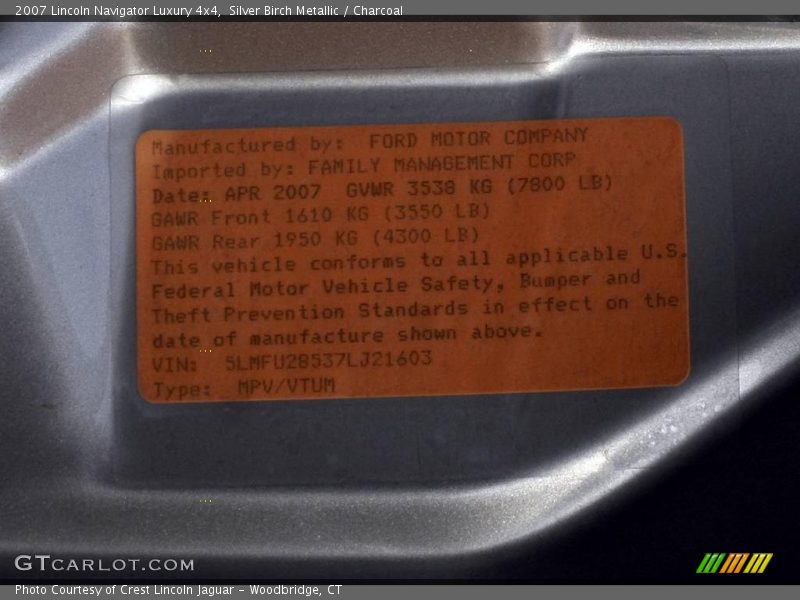 Silver Birch Metallic / Charcoal 2007 Lincoln Navigator Luxury 4x4