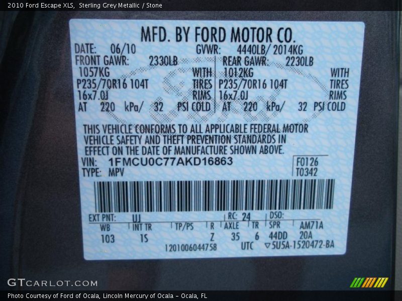 Sterling Grey Metallic / Stone 2010 Ford Escape XLS