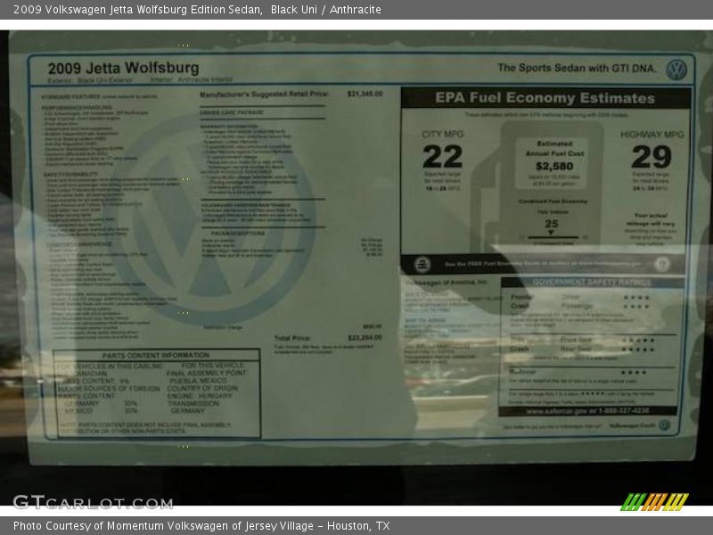 Black Uni / Anthracite 2009 Volkswagen Jetta Wolfsburg Edition Sedan