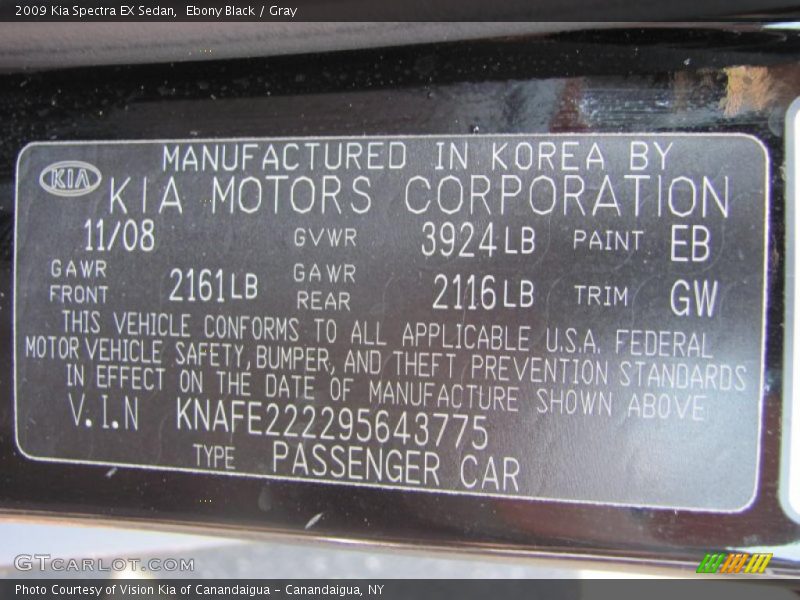 Ebony Black / Gray 2009 Kia Spectra EX Sedan