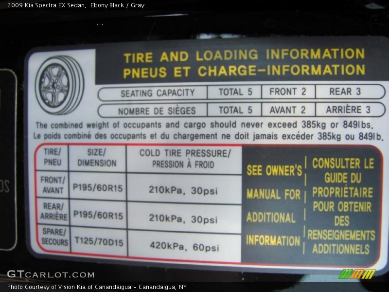 Ebony Black / Gray 2009 Kia Spectra EX Sedan