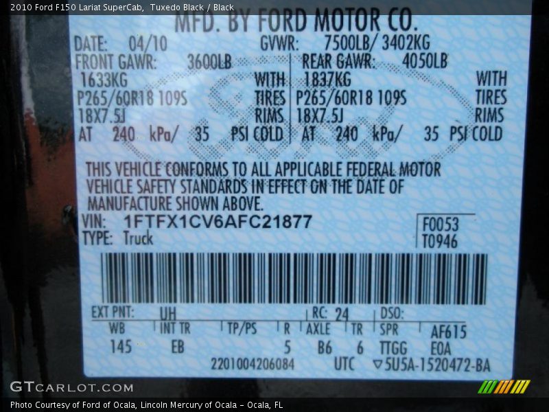 Tuxedo Black / Black 2010 Ford F150 Lariat SuperCab