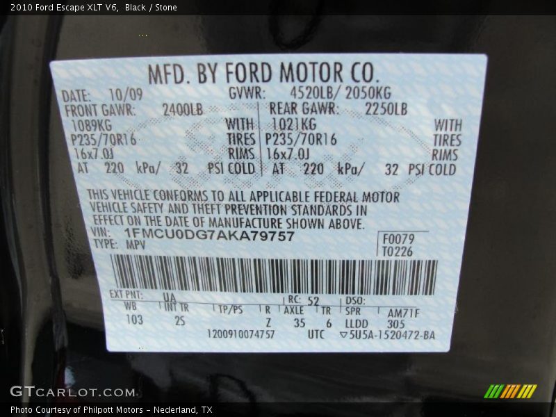 Black / Stone 2010 Ford Escape XLT V6