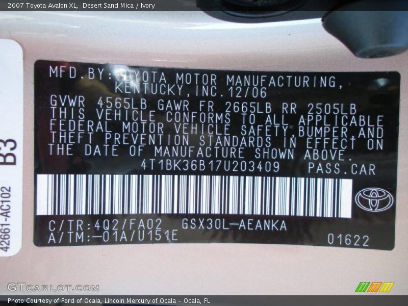 Desert Sand Mica / Ivory 2007 Toyota Avalon XL