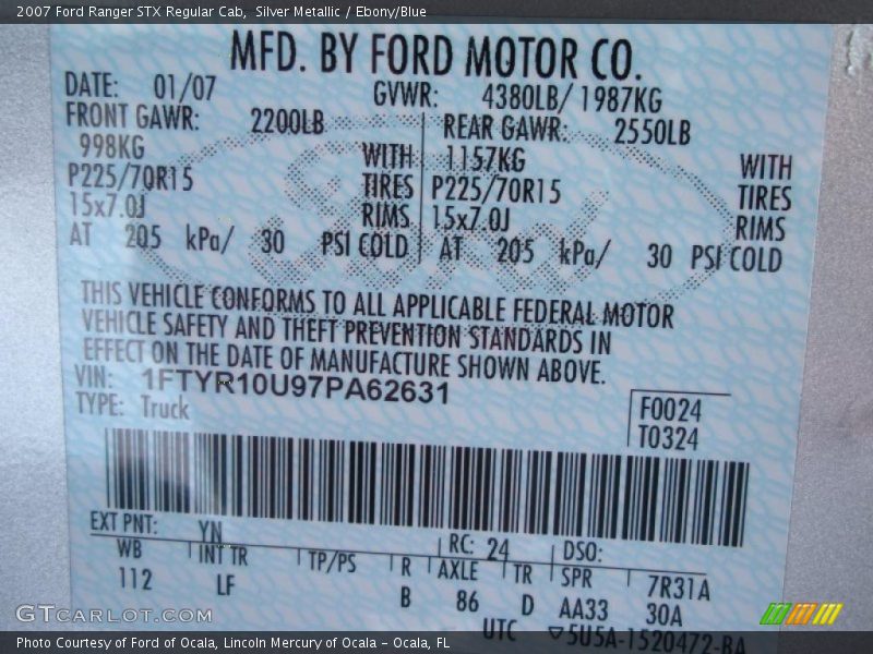 Silver Metallic / Ebony/Blue 2007 Ford Ranger STX Regular Cab