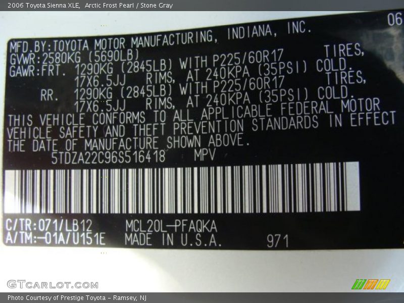 Arctic Frost Pearl / Stone Gray 2006 Toyota Sienna XLE