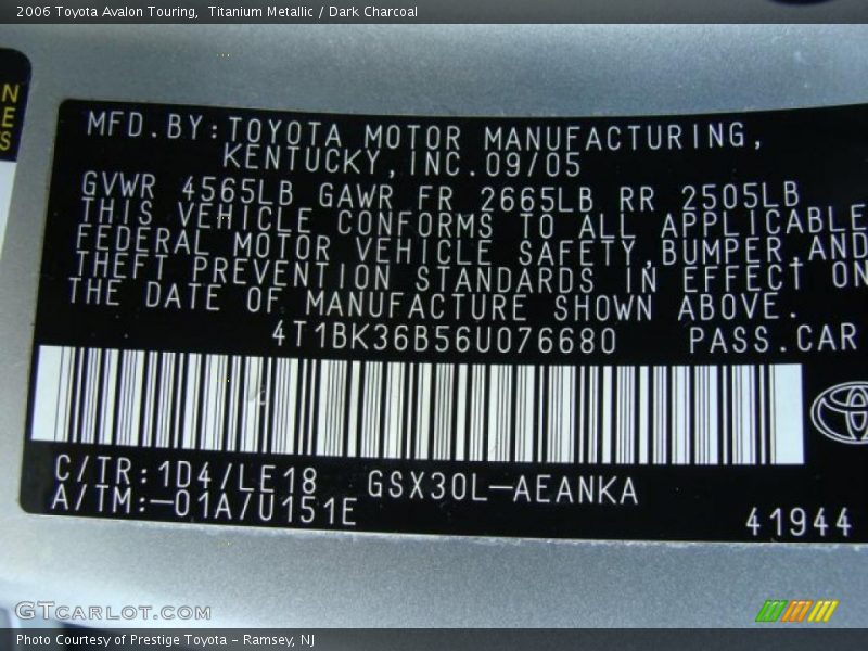 Titanium Metallic / Dark Charcoal 2006 Toyota Avalon Touring