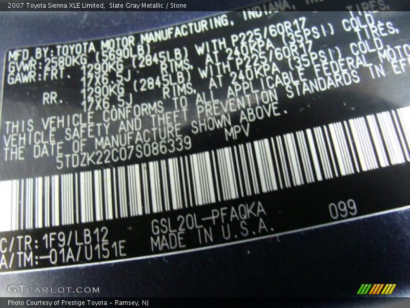 Slate Gray Metallic / Stone 2007 Toyota Sienna XLE Limited