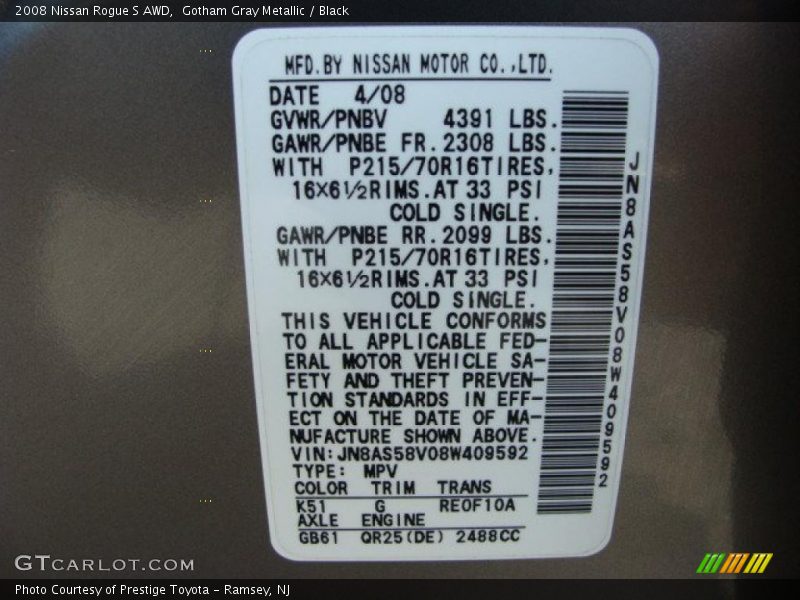 Gotham Gray Metallic / Black 2008 Nissan Rogue S AWD