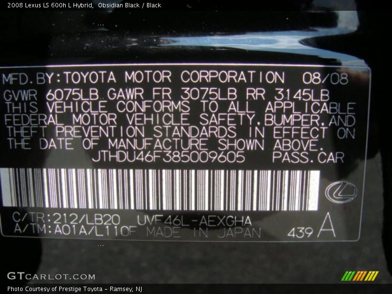 Obsidian Black / Black 2008 Lexus LS 600h L Hybrid