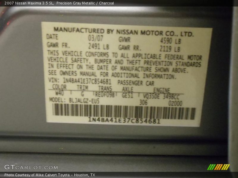 Precision Gray Metallic / Charcoal 2007 Nissan Maxima 3.5 SL
