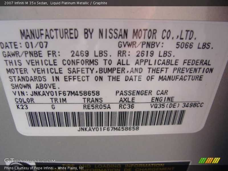 Liquid Platinum Metallic / Graphite 2007 Infiniti M 35x Sedan