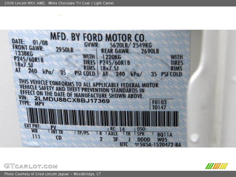 White Chocolate Tri Coat / Light Camel 2008 Lincoln MKX AWD