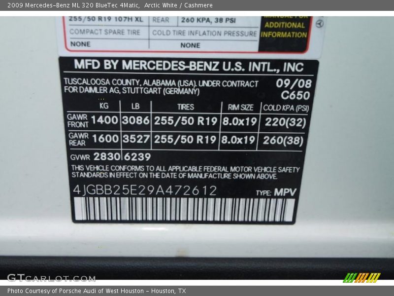 Arctic White / Cashmere 2009 Mercedes-Benz ML 320 BlueTec 4Matic