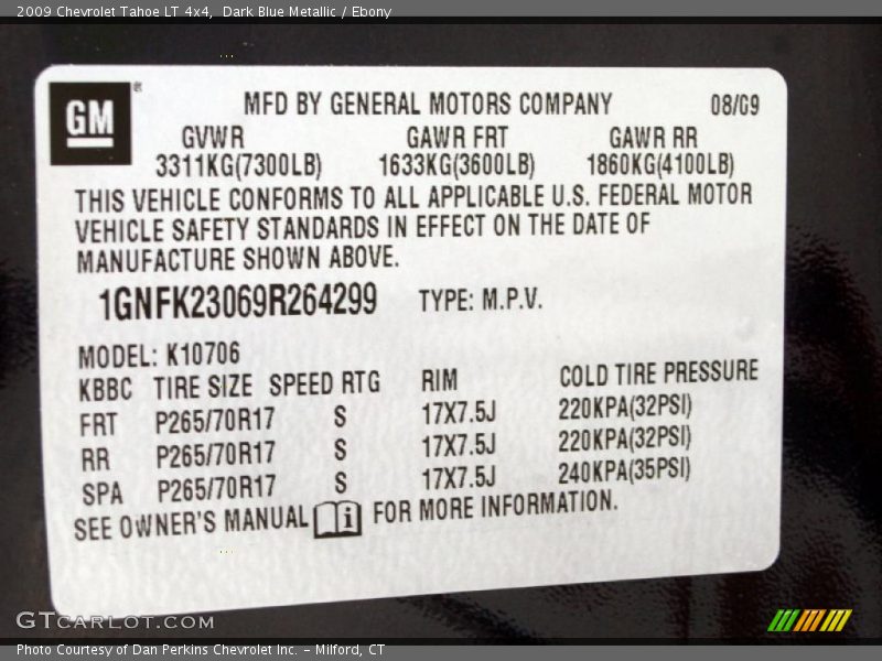 Dark Blue Metallic / Ebony 2009 Chevrolet Tahoe LT 4x4