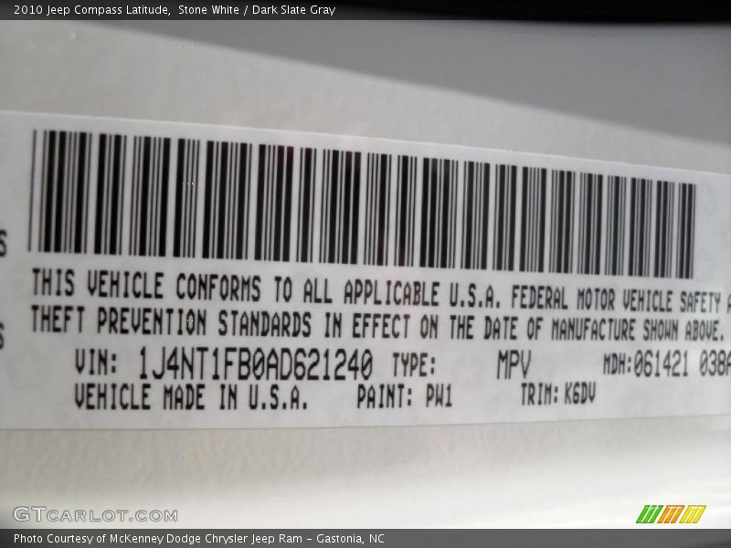 Stone White / Dark Slate Gray 2010 Jeep Compass Latitude