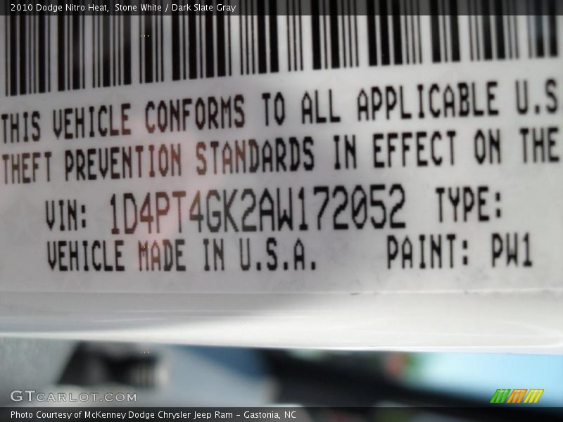 Stone White / Dark Slate Gray 2010 Dodge Nitro Heat