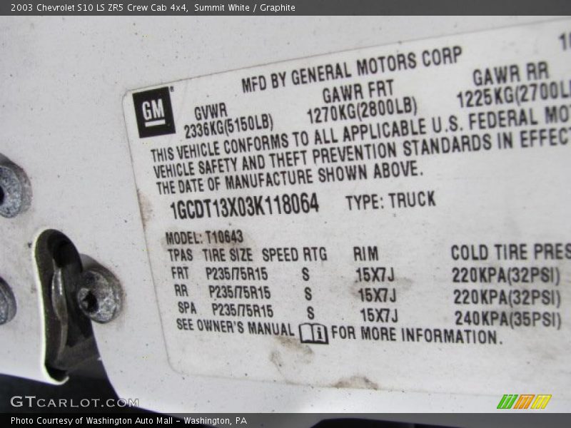 Summit White / Graphite 2003 Chevrolet S10 LS ZR5 Crew Cab 4x4