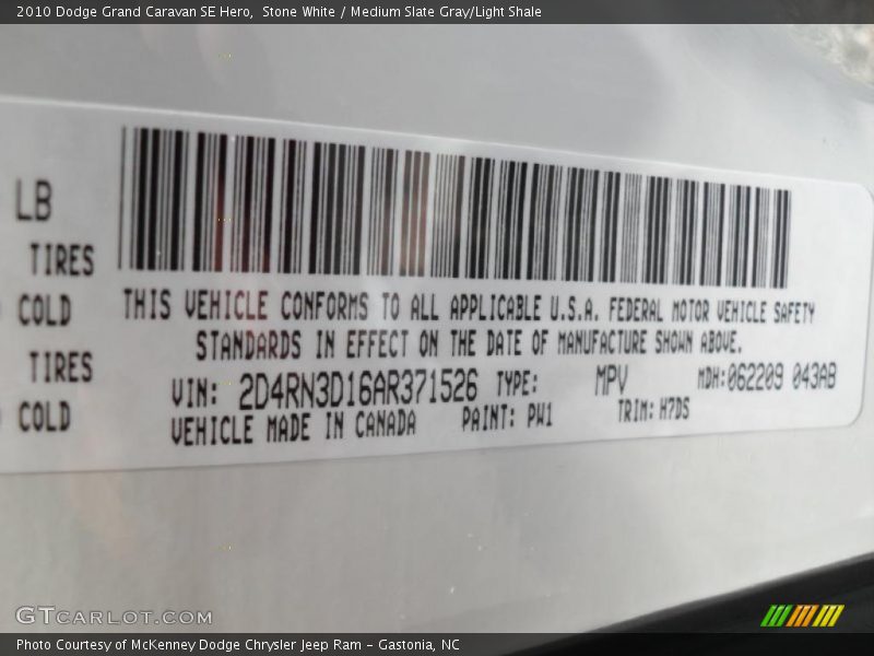 Stone White / Medium Slate Gray/Light Shale 2010 Dodge Grand Caravan SE Hero