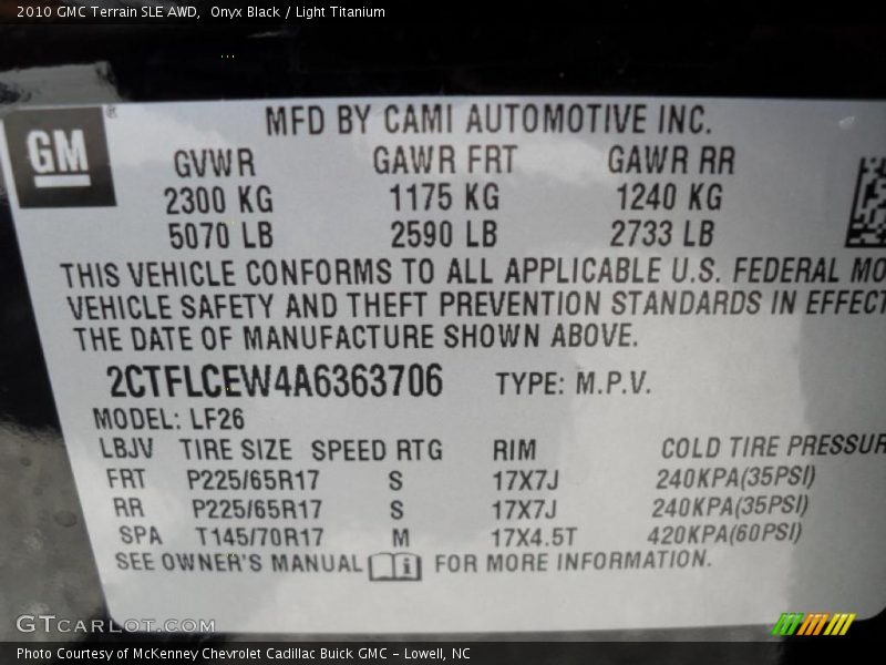 Onyx Black / Light Titanium 2010 GMC Terrain SLE AWD
