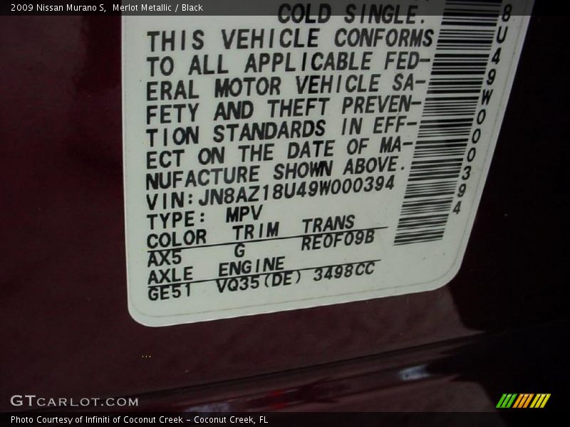 Merlot Metallic / Black 2009 Nissan Murano S