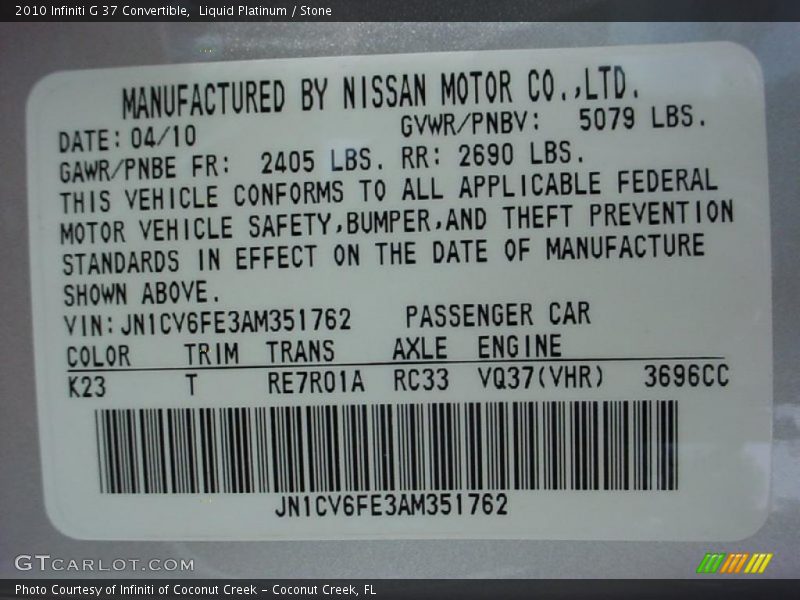 Liquid Platinum / Stone 2010 Infiniti G 37 Convertible