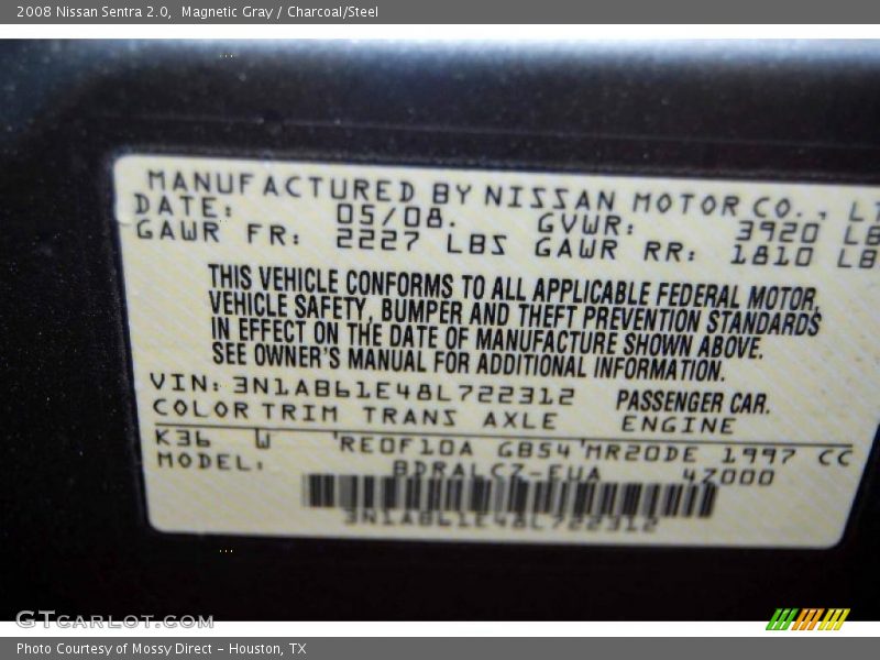 Magnetic Gray / Charcoal/Steel 2008 Nissan Sentra 2.0