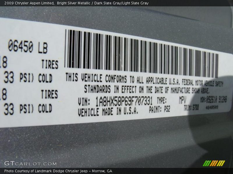 Bright Silver Metallic / Dark Slate Gray/Light Slate Gray 2009 Chrysler Aspen Limited