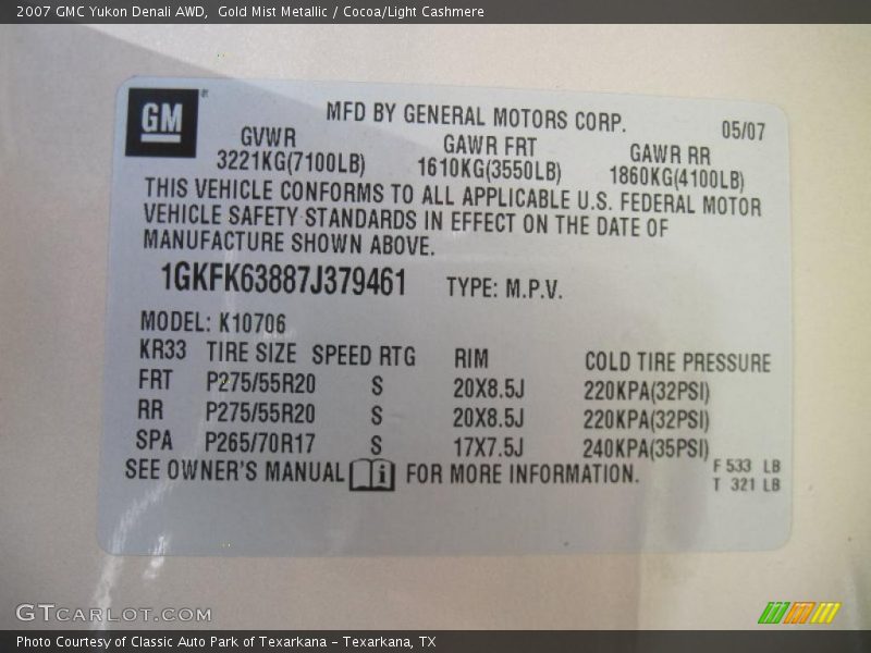 Gold Mist Metallic / Cocoa/Light Cashmere 2007 GMC Yukon Denali AWD